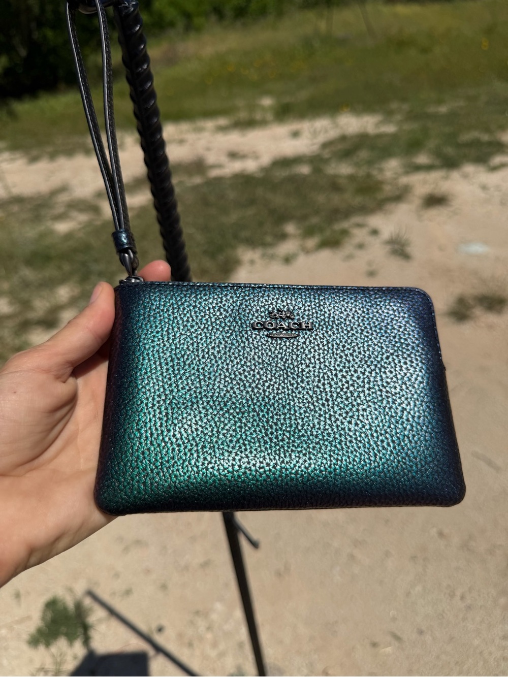Coach Hologram Corner Zip Leather Wristlet